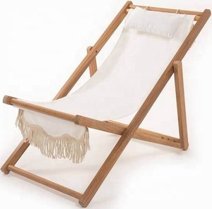 Chaise de plage pliante en toile Oxford réglable portable avec salon en bois et glands pour les pauses déjeuner d'utilisation de jardin de pêche - Product Image 3