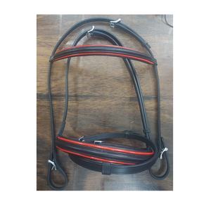 Bridas de caballo de cuero negro personalizables, ropa ecuestre cómoda y duradera con Softie rojo y logotipo personalizado para montar en carreras - Product Image 1
