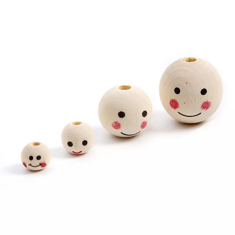 20mm Charm Hardwood Smiley Face Doll Head Wood Beads Boys and Girls Wood Products DIY Children for Jewelry Making Wood Color MX