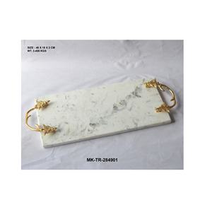 <b>Marble</b> <b>Tray</b> With Brass Handles - Product Image 1