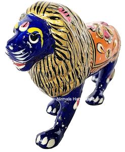 Sculpture de lion multicolore en émail, artisanat Nirmala du Rajasthan, décoration de table et de maison faite à la main pour usage royal - Product Image 3
