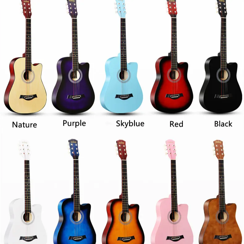 Китайская дешевая 38 дюймовая цельная Акустическая гитара из липы для начинающих