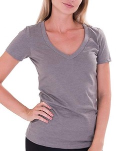 Camiseta de manga corta de alta calidad para mujer, Camiseta 100% de algodón con cuello de pico en blanco - Product Image 5