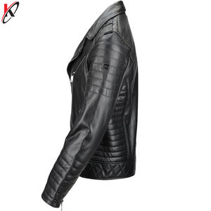 Blouson de motard en cuir noir pour homme de qualité supérieure, vente en gros, hiver, avec fermeture éclair latérale côtelée, traitement imperméable, coupe-vent, écologique - Product Image 2