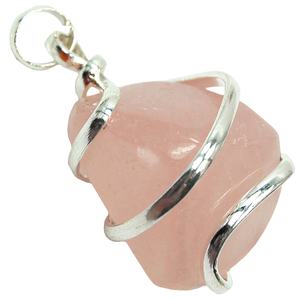 Colgante envuelto de alambre de cuarzo rosa de alta calidad, cristal de cuarzo de estilo clásico, collar de piedras preciosas de guijarros caídos, piedra curativa - Product Image 1