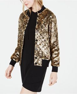 Blouson bomber court à col montant pour femme, en toile, orné de paillettes, à manches longues et fermeture éclair, collection printemps - Product Image 6