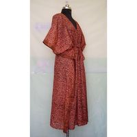 Robe longue d'été vintage pour femme, coupe ample, sans manches, grande taille, taille naturelle, imprimé floral, en soie, style caftan, à volants, pour la plage et les vacances