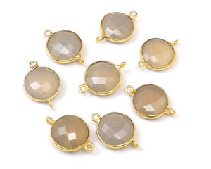 18K Gold Plated Sterling Silver Gray Chalcedony Round Faceted Double Bail Gemstone Bezel Connector Jewelry Making Components - Product Image 4
