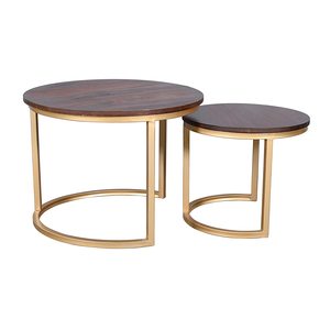 Luxury Round Nesting Coffee <b>Table</b> Set of 2 Modern Industrial Vintage Design with Wooden and Metal <b>Table</b> for Living Room - Product Image 1