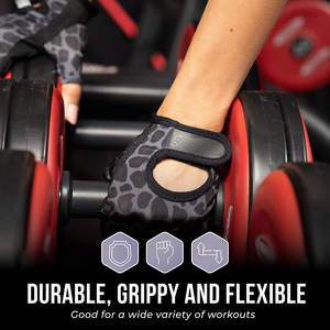 Guantes de levantamiento de pesas de cuero de doble Palma con estampado de pantera negra de alta calidad para mujeres y hombres para gimnasio y deportes-Precio al por mayor - Product Image 5