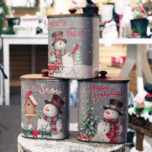 Canisters Jar <strong>Set</strong> of 3 Black for Coffee Tea &amp; Sugar Snow Man for Food with Wood Lid by KSN - Product Image 2