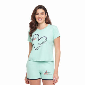 Conjunto de verano para mujer, camiseta informal con pantalón corto, talla grande, para dormir - Product Image 1