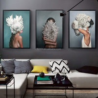 Toile abstraite avec plumes et fleurs pour femme, affiche imprimée d'art mural, peinture décorative, décoration de maison, salon