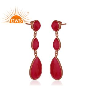 Rose Calcédoine Pierres Précieuses Balancent Boucles D'oreilles Bijoux Grossiste 925 Argent Or Rose Plaqué Argent Boucles D'oreilles Fabricant Inde - Product Image 2