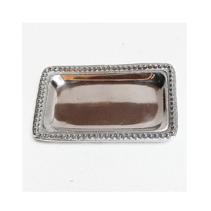 Bandeja de servicio de metal de aluminio decorativa martillada a mano SilverBloom Aurora Tray PebbleServe DewDrop Dish FloraMetal - Product Image 4