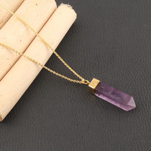 สร้อยคอทองเค24K รูปดินสอสีม่วงธรรมชาติอเมทิสต์จี้สร้อยคอหินประจำเดือนเกิดเครื่องประดับแฟชั่นสำหรับผู้หญิงขายส่ง - Product Image 5