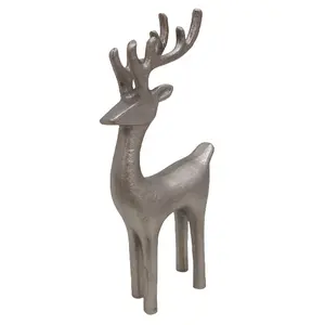 Statuetta di renna in alluminio di vendita calda scultura di colore argento nichel opaco di grandi dimensioni per forniture e giocattoli per decorazioni natalizie