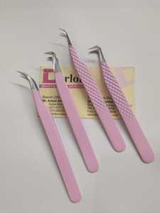 Pince à épiler professionnelle d'extension de cils de haute qualité bébé rose 45 90 degrés volume russe pince à épiler en forme de coeur incliné - Product Image 6