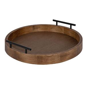 Bandeja de madera rústica elegante hecha a mano, bandeja de plato con patrón redondo, uso doméstico, hoteles, restaurantes, venta al por mayor, bandeja de servicio elegante - Product Image 2