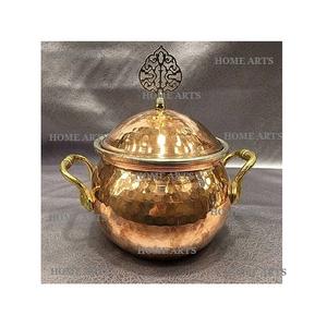 Plato para servir comida de tamaño pequeño de forma redonda, plato para servir pulido brillante de cobre con mango de latón para uso doméstico - Product Image 3