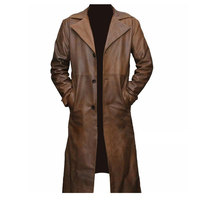 Manteau long slim pour homme en cuir véritable, imperméable et à séchage rapide, motif écossais, avec boutons – Vente en gros OEM