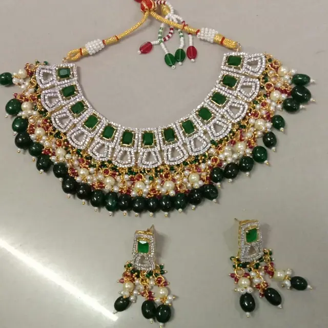 Meetali creation-collar de boda indio kundan y ad, con diamantes de imitación variados, mangtikka y pendientes