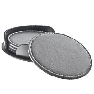 High Quality PU Leather Cup <b>Coaster</b> Sets in Round Shape / Custom Logo <b>Black</b> Color <b>Coaster</b> - Product Image 1