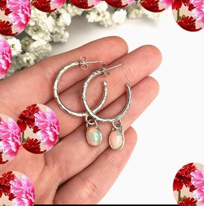 Ethiopian <b>Opal</b> Rough Gemstone 925 Silver Gold Plated <b>Stud</b> <b>Earring</b> - Product Image 3