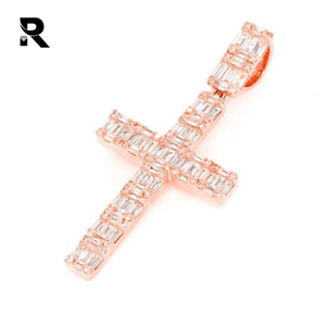 Pendentifs croix en or Rose jaune, 2 pièces, 14K, blanc, Rose, jaune, en forme de Baguette, bijoux en or, 1.25 ctw - Product Image 4