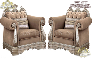 Modern <b>Living</b> <b>Room</b> Silver <b>Accent</b> Sofa Set Premium 5 Seater Sofa Set in Antiqued Silver Finish Luxury Tufted Sofa & <b>Chairs</b> Set - Product Image 3