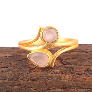 Bagues en calcédoine rose à facettes pour femmes, nouveau design de mode, élégantes, faites à la main, en plaqué or mat, bagues ouvertes réglables, bijoux - Product Image 4