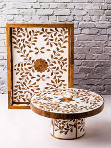 Soporte de pastel de madera forma redonda Color marrón y blanco dejar diseño Floral para fiesta de cumpleaños boda hogar Hotel Tradnary - Product Image 3