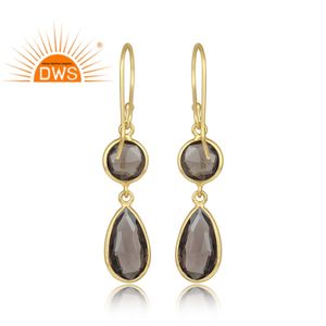 Boucles d'oreilles pendantes tendance en argent sterling plaqué or de haute qualité avec quartz fumé naturel pour femme, collection 2026 - Product Image 3