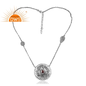 Joaillerie-collier avec pendentif en argent Sterling 925 pour femmes, sautoir en pierre précieuse naturelle au grenat, fabrication de bijoux - Product Image 2