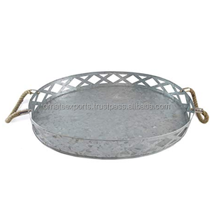 Wholesale Custom Handmade Galvanized Metal Cross Pattern Serving Tray with Designer Handles Durable Food Serving Tray - Product Image 3