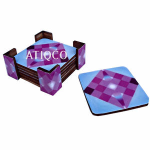 Juego de posavasos Triangular de madera con impresiones pintadas en azul flotante, manteles individuales para tazas de té para manteles y almohadillas para mesa de comedor - Product Image 4