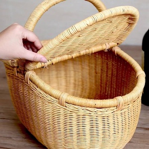 Cesta de picnic de ratán natural de alta calidad con forro y mango grande - Product Image 6
