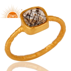 Bague de mariage en pierre précieuse pour filles, bijou en rutilé noir, naturel, plaqué or 18k, offre spéciale - Product Image 2
