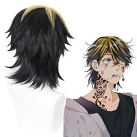 Vente en gros Tokyo Revengers perruque Cosplay 35cm court blond noir mixte Hanemiya Kazutora Peluca synthétique Anime perruques résistantes à la chaleur