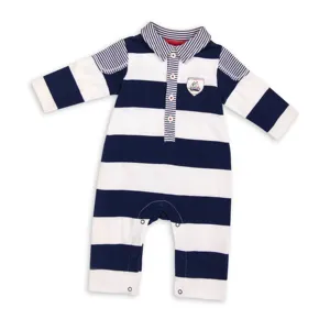 Baby Romper BOY STRIP NAVY POLO COLLAR Snap Up Play Summer Spring Custom Footie Cotton Clothing