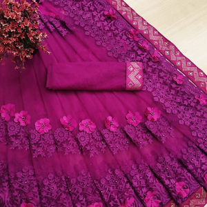 Katan Saree indien dernier concepteur tenue de fête mariage dames femmes porter Georgette soie broderie travail Sari avec chemisier Apparelgarment - Product Image 1