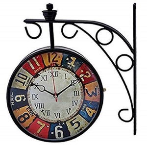Reloj de estación de pared colgante de doble cara de estilo europeo Vintage Multicolor de 12 pulgadas - Product Image 3