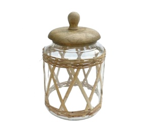 New Design Cheap Glass Made Storage Jar With Wooden Lid Everywhere Suitable Easy Open Lid Food Storage Jar