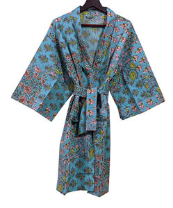 Bata Kimono Holgada 100% Algodón con Estampado Floral, Estilo Urbano, Cintura Natural, Decorada con Cinturón, para la Temporada de Primavera - Product Image 1