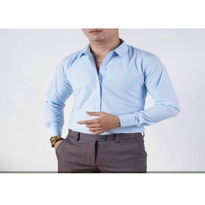 Summer Plain Dyed Solid Classic Design Single Button Office Casual <b>Men's</b> <b>Shirts</b> <b>Blue</b> for <b>Men</b> From Vietnam - Product Image 2