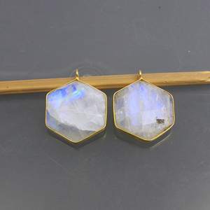 Latón piedra lunar piedra preciosa forma hexagonal bisel ajuste 18MM Vintage niños moda joyería colgante colgantes y dijes - Product Image 4