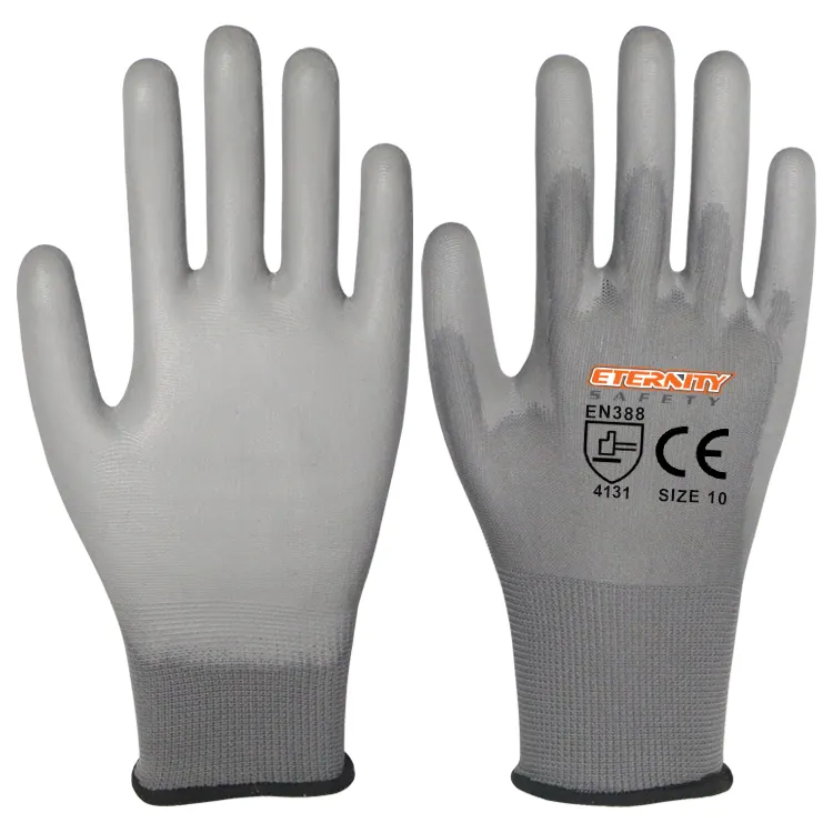 hot sale hand protection world importer grey high quality nylon glove with classic heavy duty pu coated palm