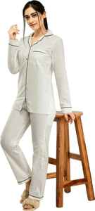 Conjunto de pijama de algodón para hombre y mujer, conjunto de pijama de algodón transpirable con estampado sólido, venta al por mayor - Product Image 2