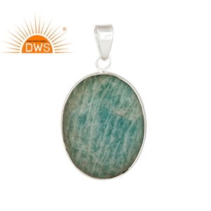 Natural Amazonite Gemstone Oval Shaped Pendant Jewelry Manufacturer 925 Sterling <b>Silver</b> Jewelry Wholesaler - Product Image 1