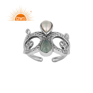 Bague en argent Sterling 925 pour homme, anneau de styliste, bijoux en pierre précieuse naturelle, calcédoine et perle, style Boho Antique, vente en gros - Product Image 1